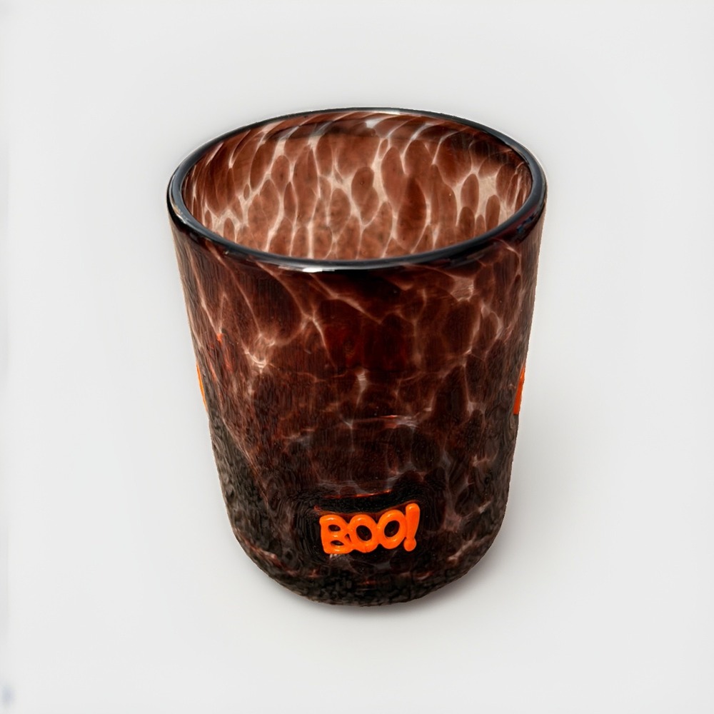 Anthropologie Halloween Mystic Icon Juice Glass Boo Black Orange 17 Oz New - Picture 1 of 4